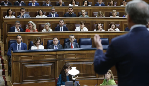 Pedro Sánchez en el Congreso. De espaldas, Alberto Núñez Feijóo.