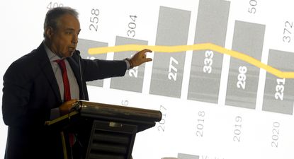 El presidente de la Cámara de la Construcción del Uruguay, Alejandro Ruibal, en el evento organizado por esa gremial empresarial.