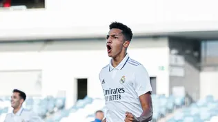 Álvaro Rodríguez celebra su gol para Real Madrid Castilla