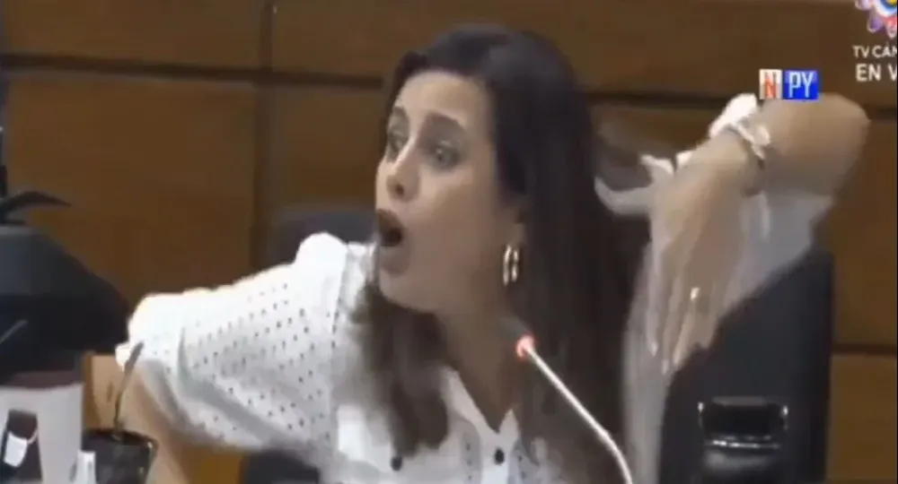 Captura de pantalla de la transmisión, donde la diputada cantó Te felicito