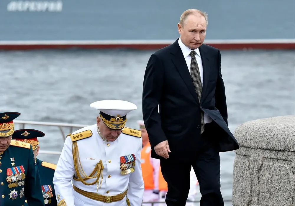 El presidente de Rusia, Vladimir Putin, durante la celebración por el 326º aniversario del Día de la Armada