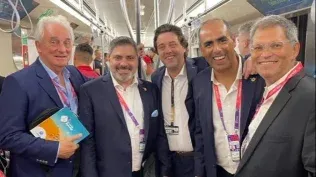 Los neutrales Eduardo Ache, Gastón Tealdi, Ignacio Alonso y Fernando Sosa, y el vicepresidente de Peñarol Eduardo Zaidensztat, quien también formó parte de la delegación de Uruguay en el Mundial 2022