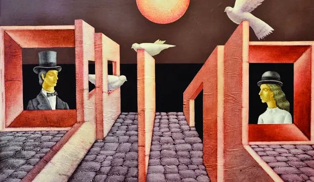 Diálogo, un collage y acrílicos sobre tela del pintor Jorge Damiani