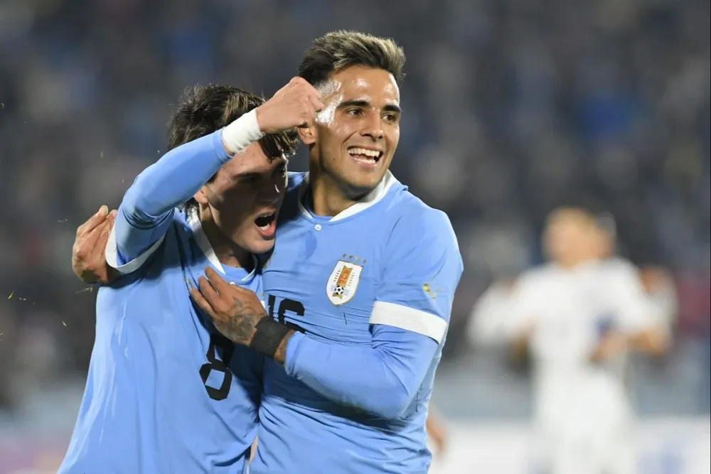 El festejo de Zalazar junto a Pellistri