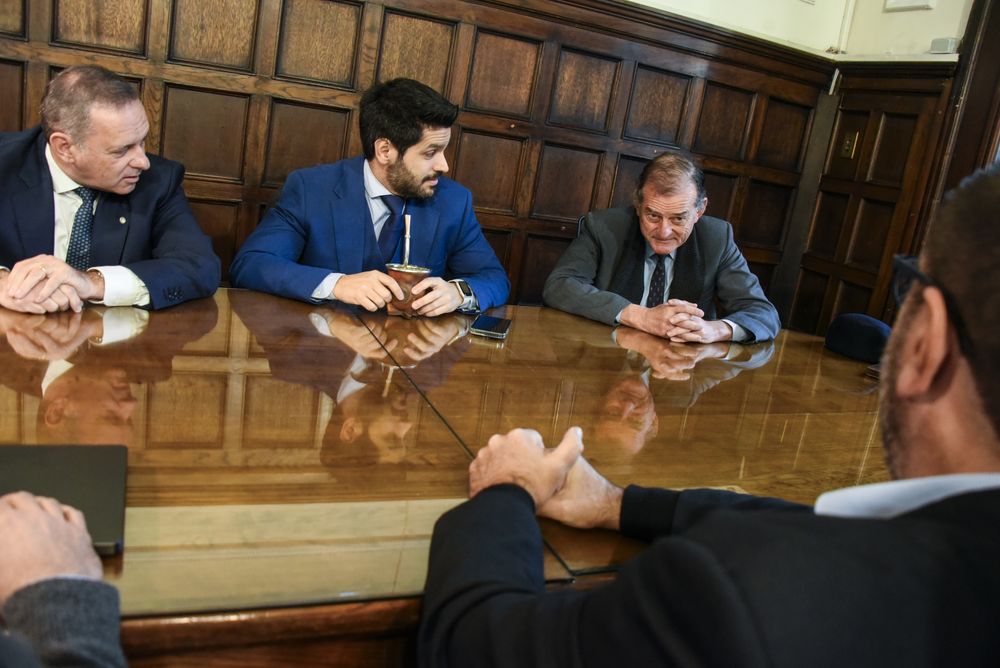 20250723 Plan Nacional de Seguridad, representantes de los partidos políticos se reúnen con el ministro Negro. Delgado, Ojeda, Manini Ríos, Pereira (de espalda)