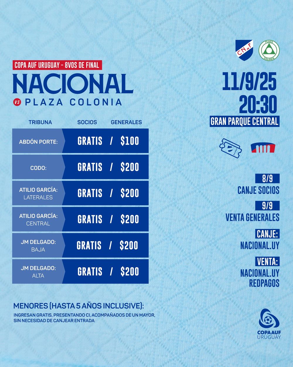 Entradas para Nacional vs Plaza Colonia por Copa AUF Uruguay Entradas para Nacional vs Plaza Colonia por Copa AUF Uruguay