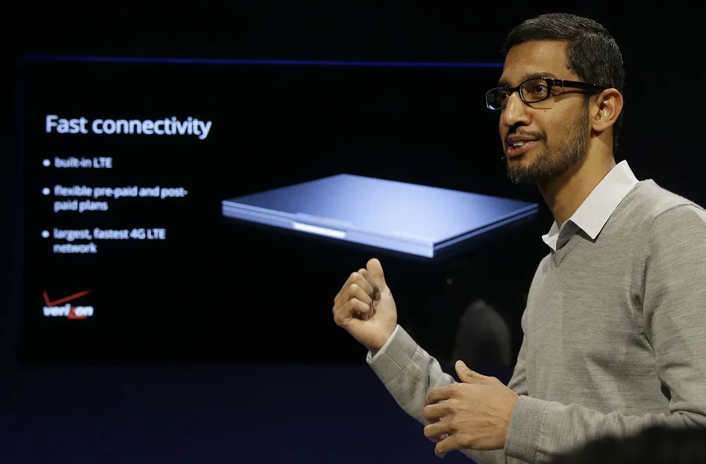 Sundar Pichai, vicepresidente de Chrome y aplicaciones de Google, presenta la nueva laptop Chromebook Pixel en San Francisco