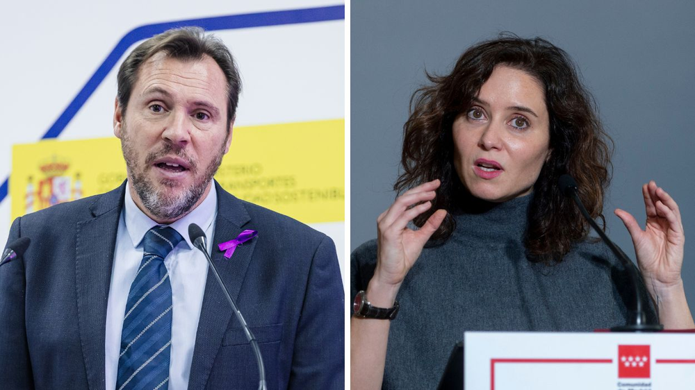 Oscar Puente, ministro de Transportes y la presidenta de la Comunidad de Madrid, Isabel Díaz Ayuso.