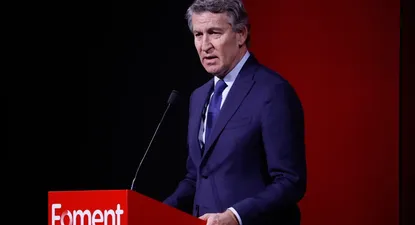 Núñez Feijóo en su discurso ante la patronal catalana Foment del Treball.&nbsp;