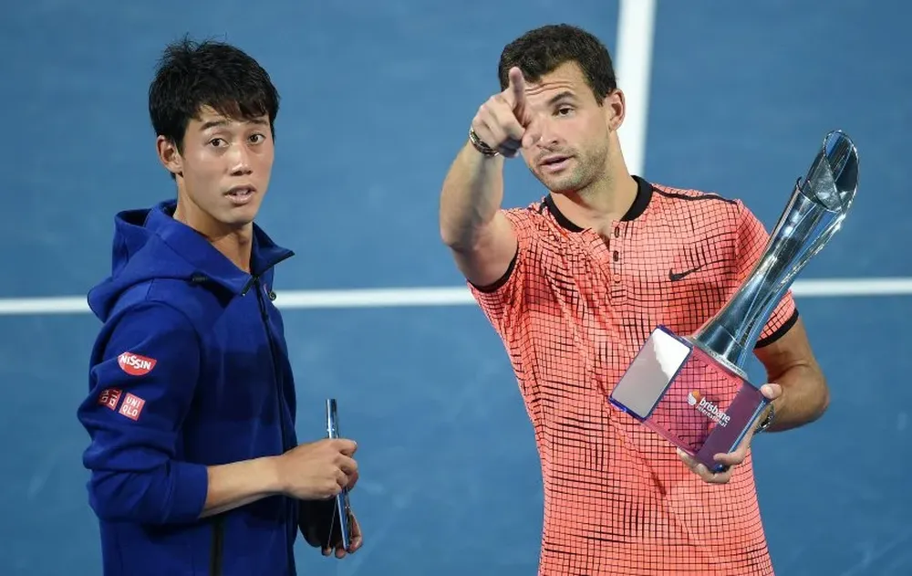 Dimitrov y Nishikori en la entrega de premios