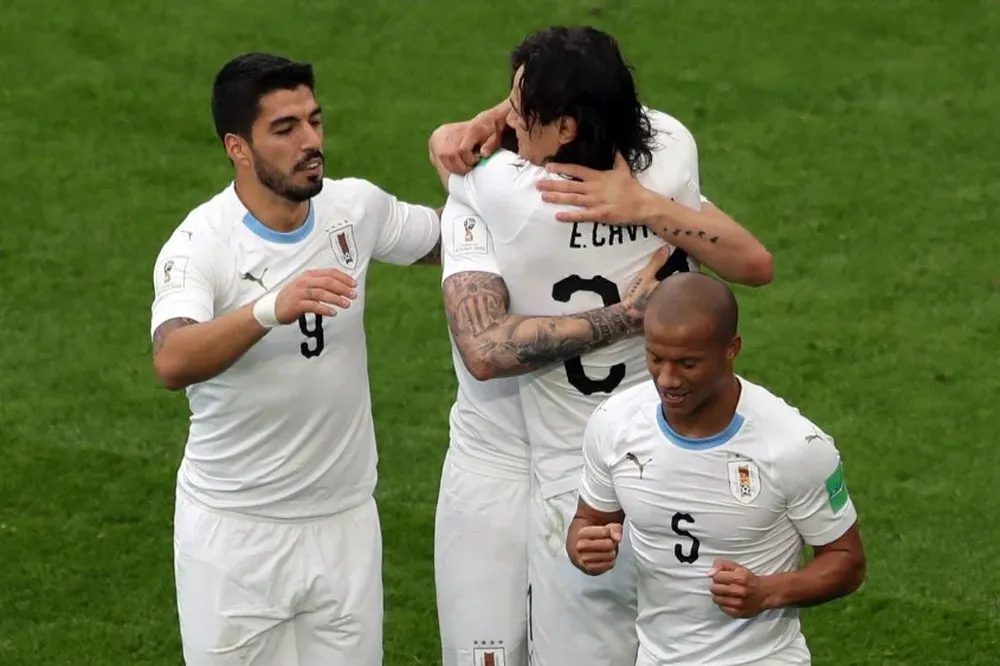 El festejo de los uruguayos al cabo de un difícil partido