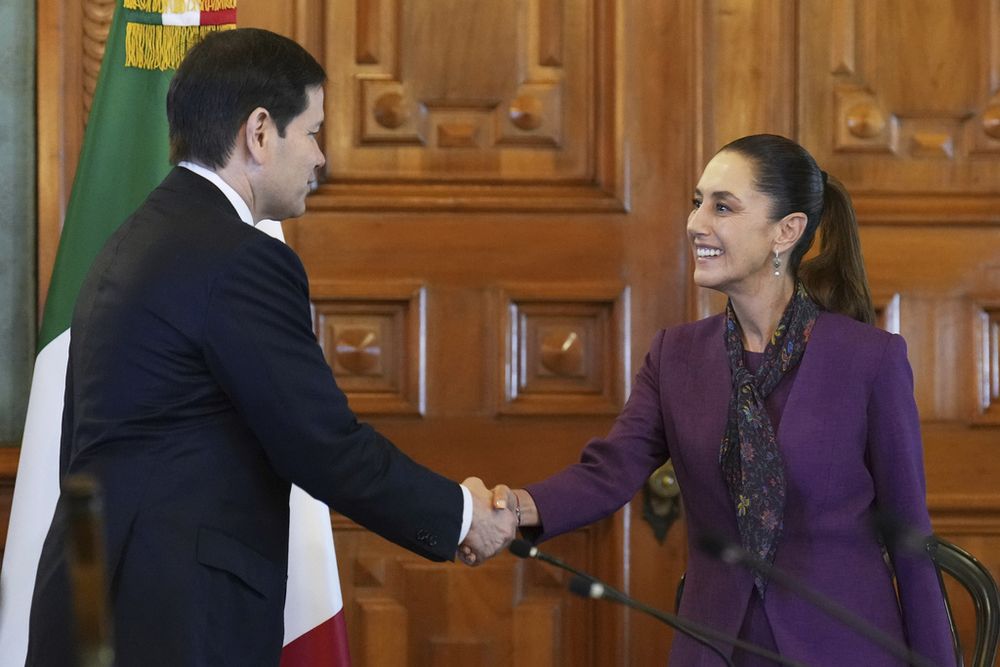 El secretario de Estado de EEUU, Marco Rubio, se reúne con la presidenta de México, Claudia Sheinbaum, en el Palacio Nacional de la Ciudad de México.&nbsp;