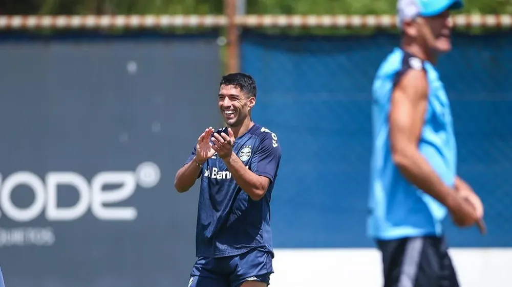 Luis Suárez en un entrenamiento de Gremio