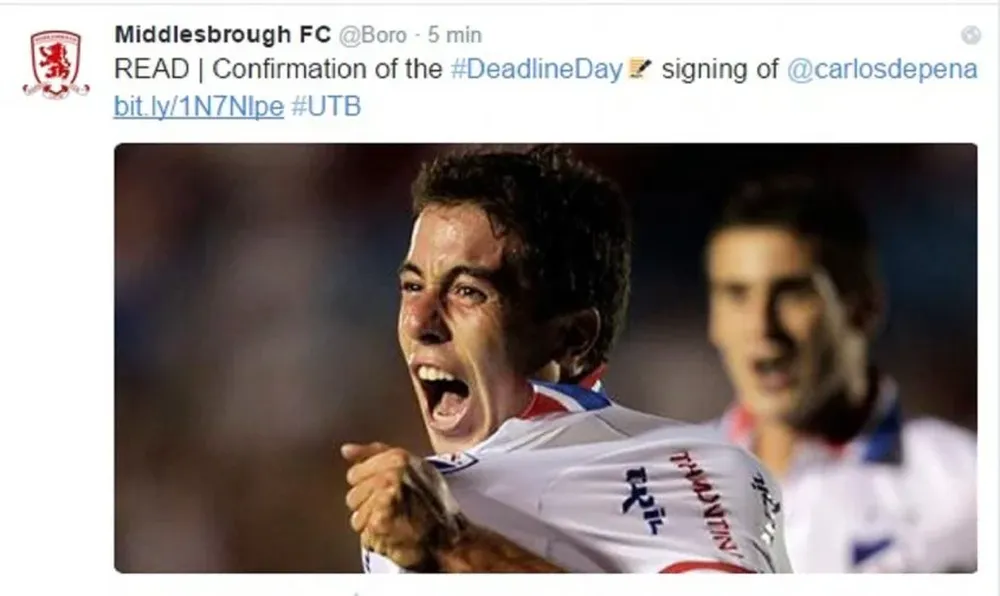 De Pena en el Twitter del Boro