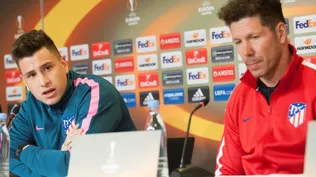 Giménez y Simeone en la conferencia previa a un partido de Europa League con Copenague