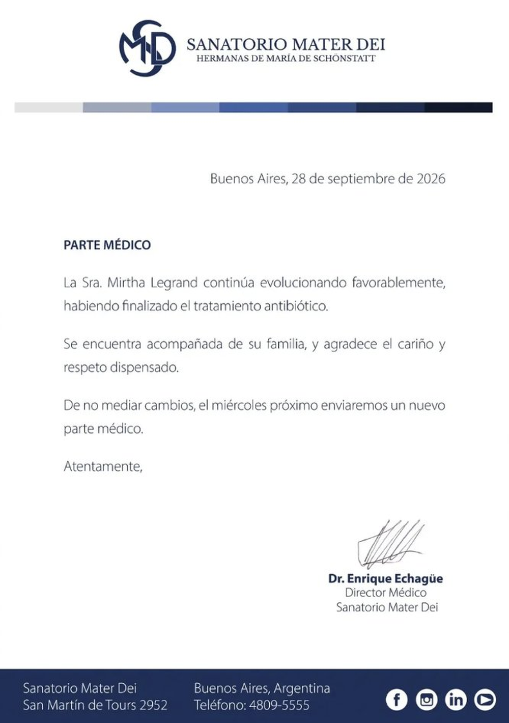 Parte médico de Mirtha Legrand