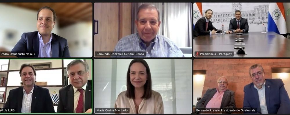 Luis Lacalle Pou y Omar Paganini en reunión virtual con María Corina Machado, Edmundo González Urrugia y mandatarios de la región