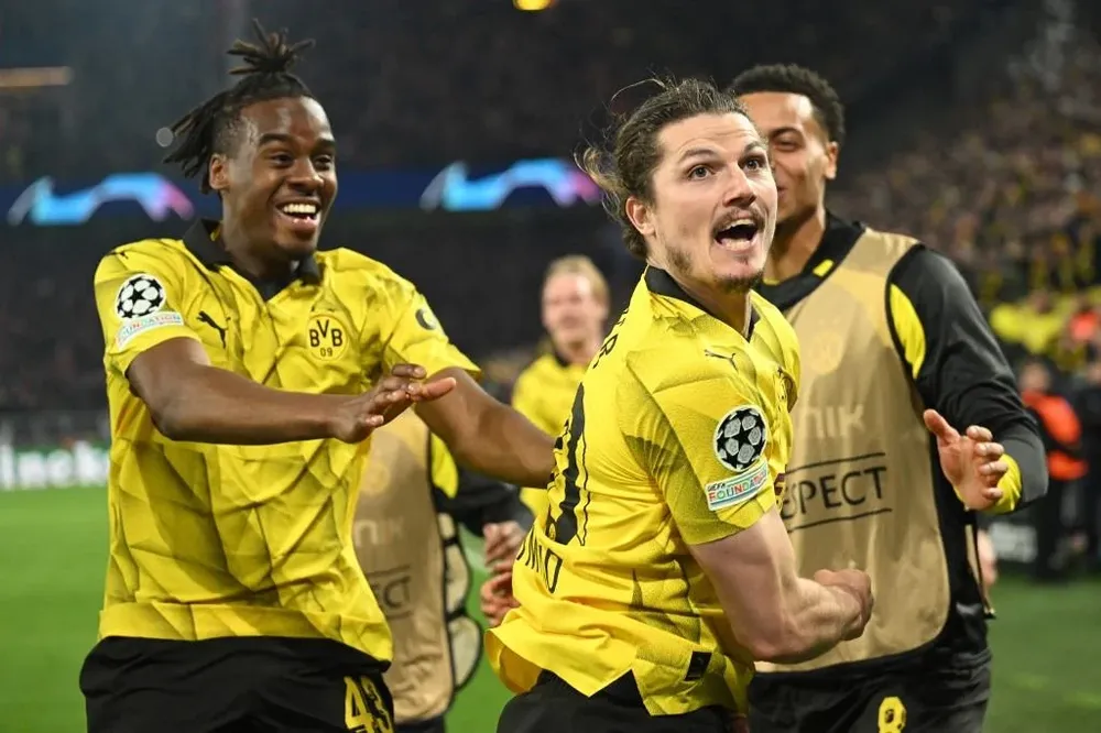 Sabitzer celebra un gol de Borussia Dortmund ante Atlético de Madrid