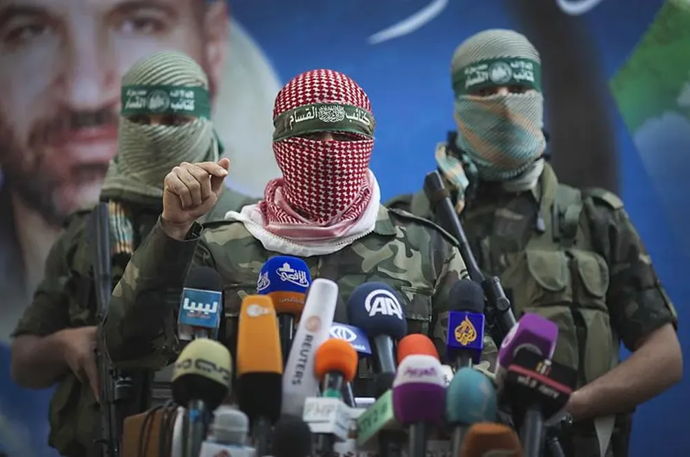 Gaza- Miembros de Hamás realizan una conferencia de prensa de este movimiento hoy