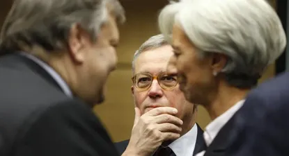 Ministro de Finanzas de Italia, Giulio Tremonti, ministro de Finanzas de Grecia Evangelos Venizelos y la presidenta del FMI Christine Lagarde