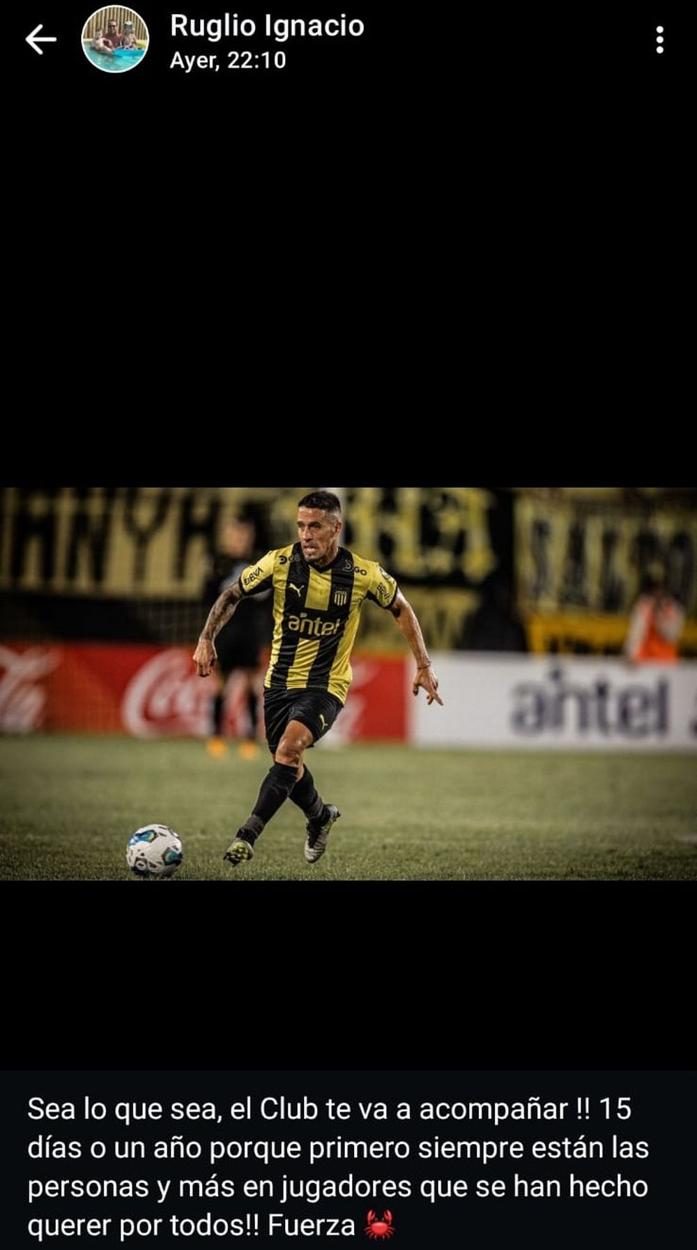 Ignacio Ruglio escribi&oacute; d&aacute;ndole fuerzas a Javier Cabrera