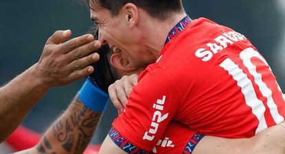 Mauricio Pereyra festeja para Nacional su gol ante Cerro Largo