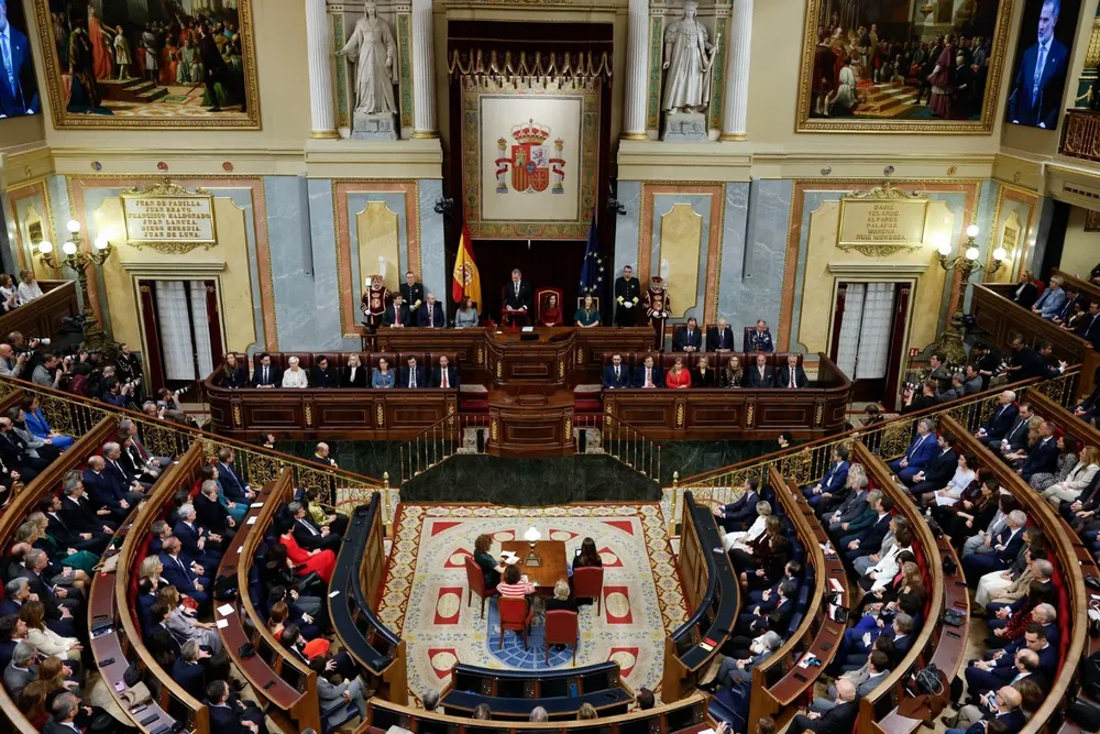 Vista general de la solemne apertura de la XV Legislatura, en una sesión conjunta de las Cortes Generales que se celebra en el Congreso y donde el rey pronunciará un discurso ante el nuevo Gobierno de Pedro Sánchez y los diputados y senadores elegidos el pasado 23 de julio