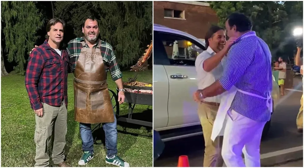 El presidente Luis Lacalle Pou con Alejandro Acland las dos veces que el cocinero le hizo cordero