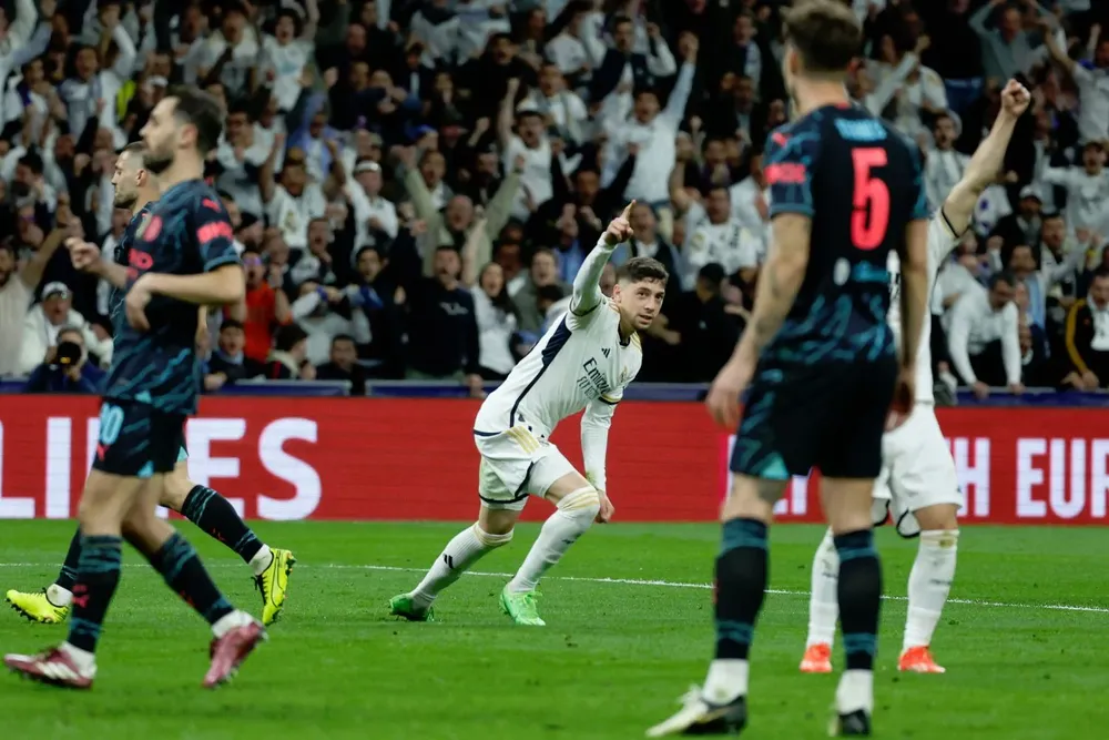 Federico Valverde celebra el gol del empate de Real Madrid ante Manchester City
