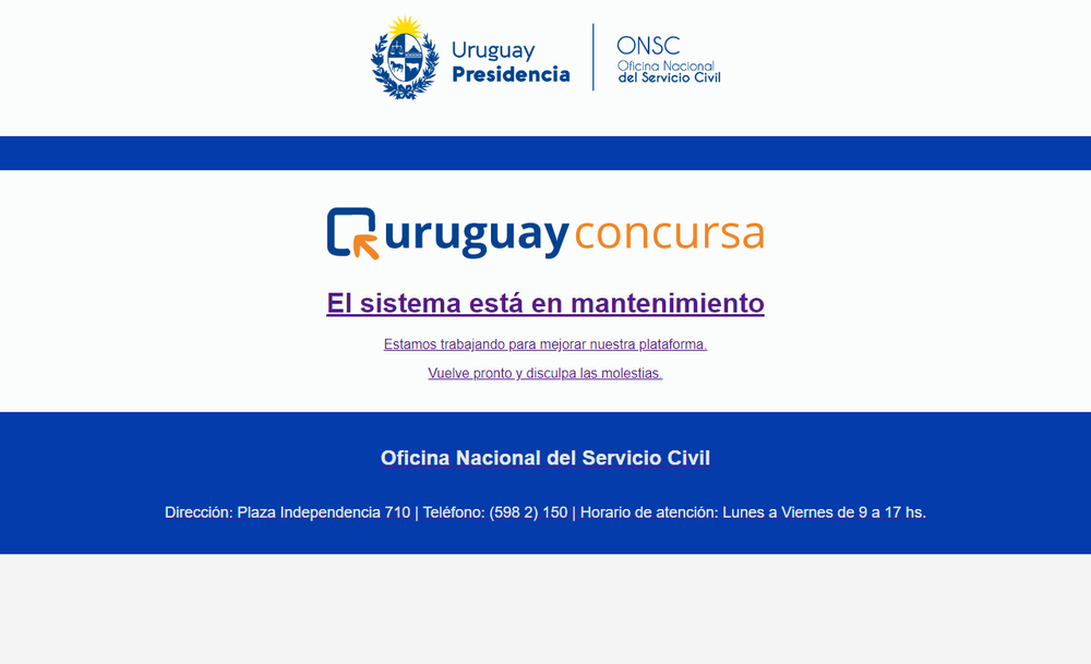 Página web de Uruguay Concursa caída este viernes 7 de junio por un hackeo