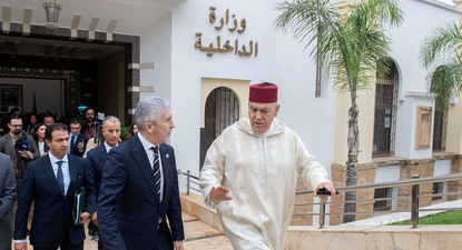 El ministro del Interior de Marruecos, Abdelouafi Laftit, y el ministro del Interior español, Fernando Grande-Marlaska, a la salida de su reunión en Rabat