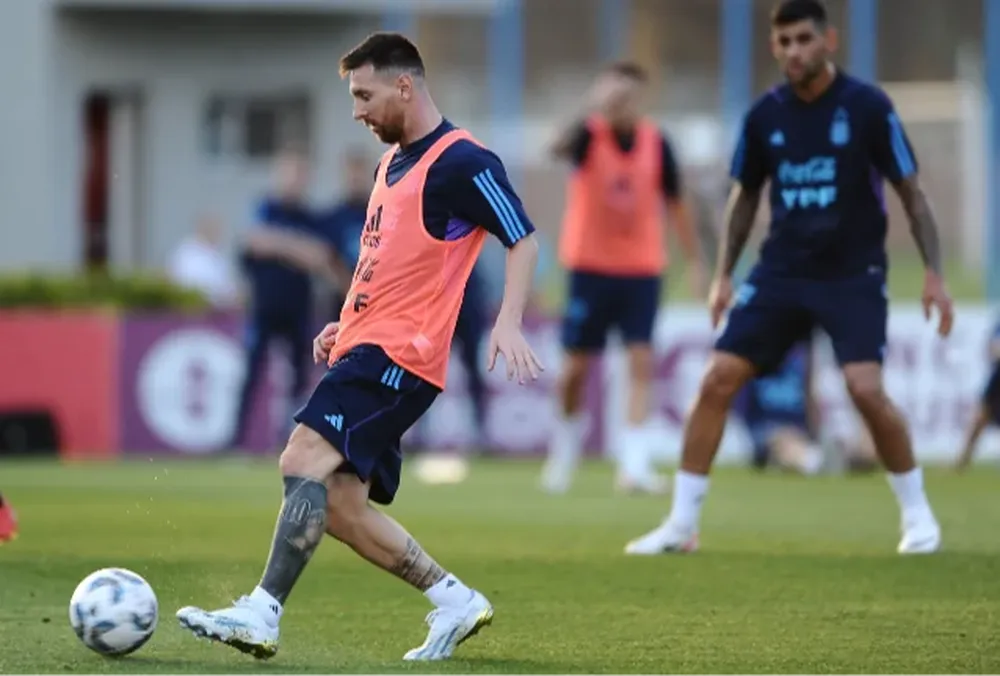 Messi en el entrenamiento de este martes