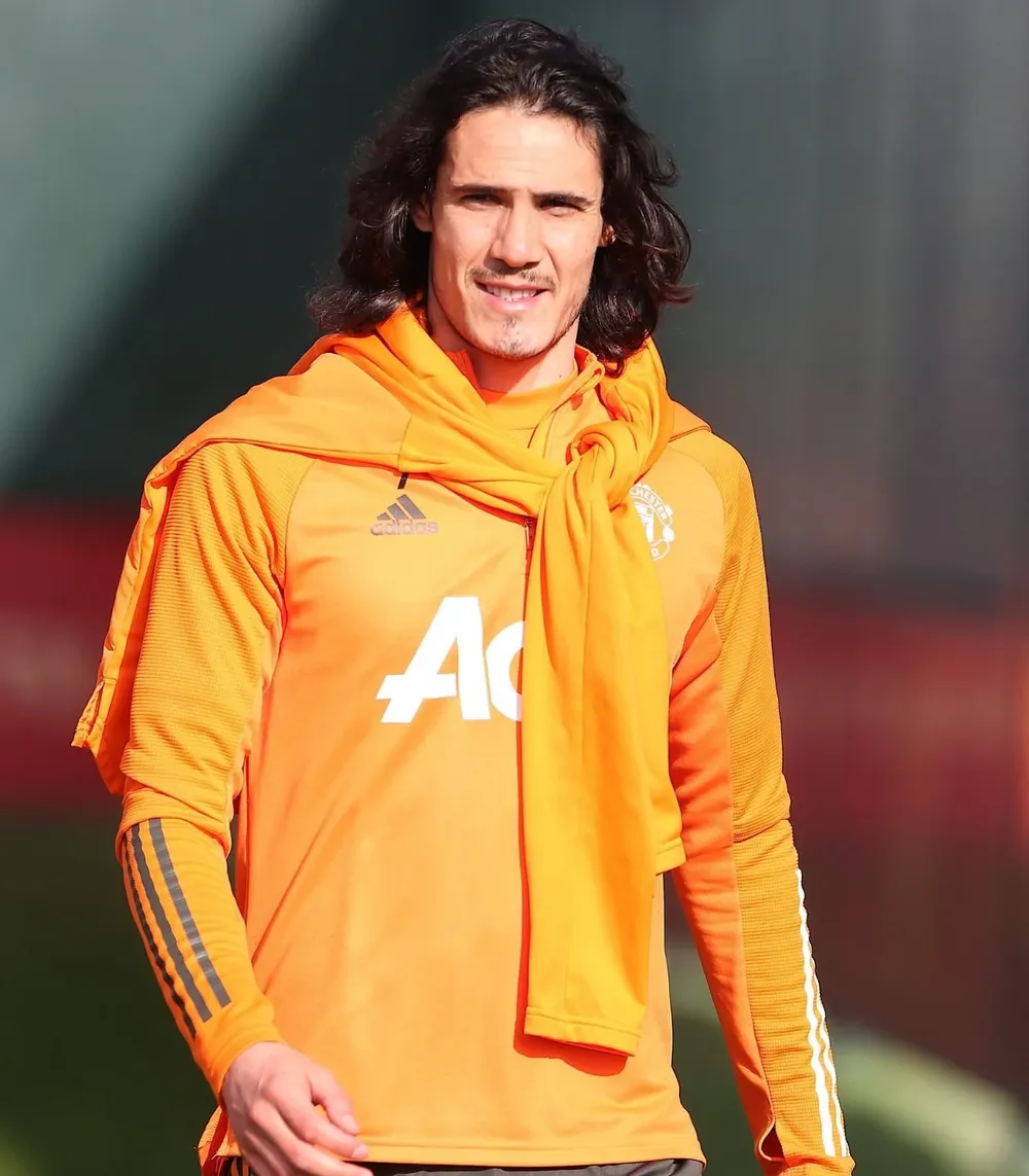 Edinson Cavani en la práctica de Manchester United de este martes