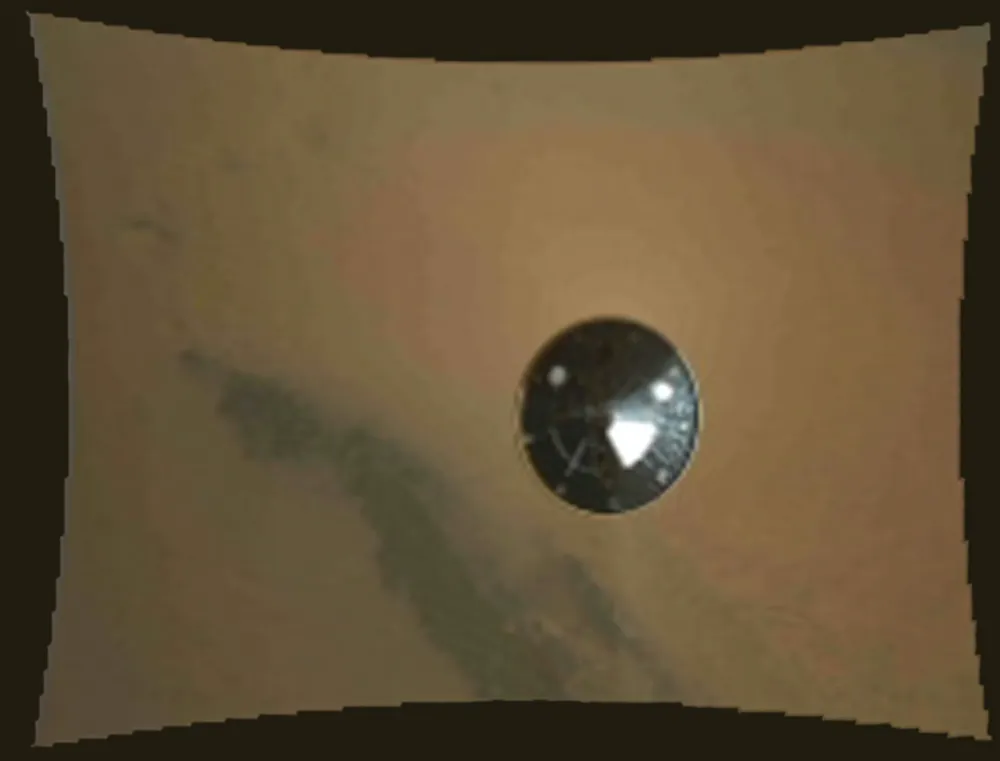 Una de las primeras fotos a color tomadas por el Curiosity. En este caso, está aterrizando sobre Marte