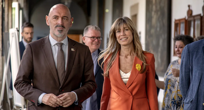 Joaquín Goyache, rector de la Universidad Complutense de Madrid, y Begoña Gómez en un acto