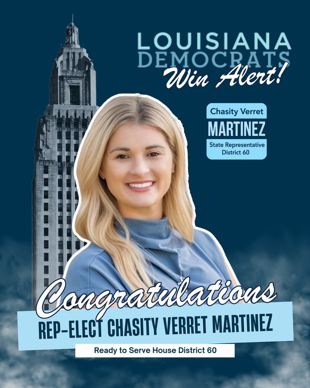Los demócratas celebraron el triunfo de Verret Martinez.