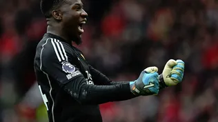 Andre Onana celebra el transitorio 2-1 del United ante Liverpool