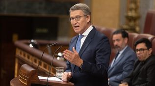 El presidente del Partido Popular, Alberto Núñez Feijóo, interviene durante una sesión extraordinaria en el Congreso de los Diputados