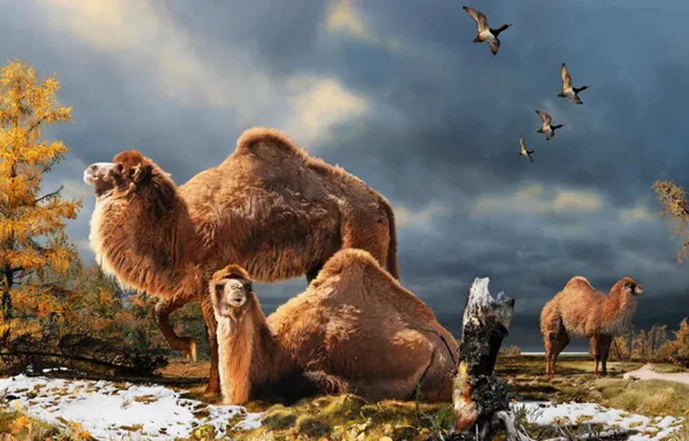 Camellos gigantes, como se ven en esta ilustración, habitaron el Ártico Superior hace unos tres millones de años, según sugiere este nuevo estudio