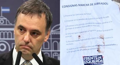 Adorni publicó en sus redes sociales la imagen del panfleto que incitaba a los manifestantes a provocar a la policía y grabar su respuesta para viralizarla