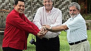 Hugo Chávez, Néstor Kirchner y Lula Da Silva.&nbsp;