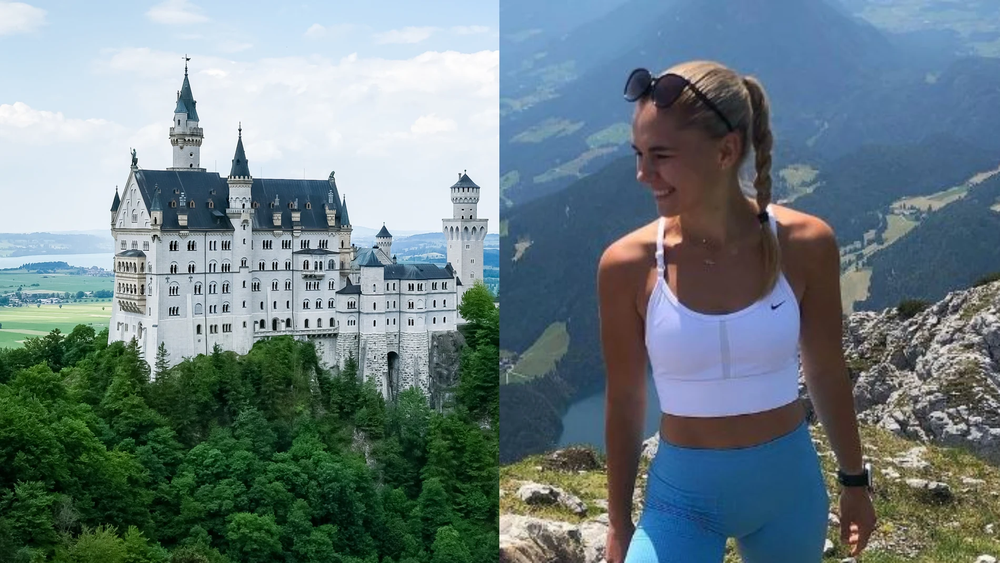 La gimnasta Natalie Stichova y el castillo de Neuschwanstein.