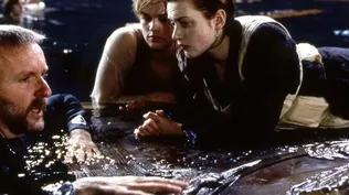 Cameron, DiCaprio y Winslet en el rodaje de Titanic