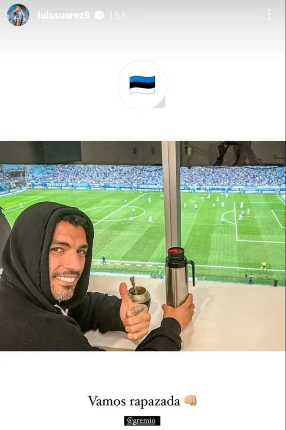 Luis Suárez en el palco del Arena do Gremio