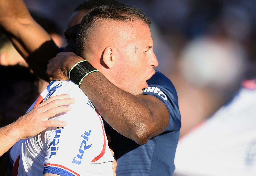 Nicolás López celebra su gol contra Defensor Sporting, que le dio la Tabla Anual a Nacional