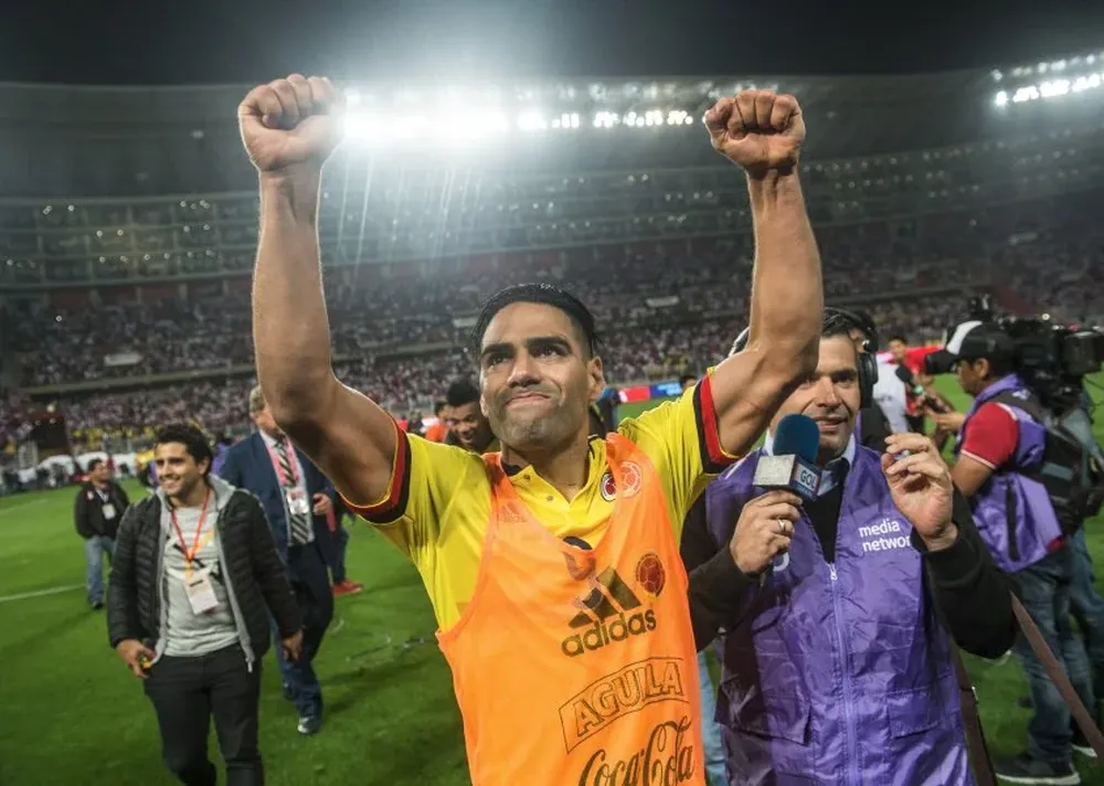 Radamel Falcao celebrando la clasificación a Rusia