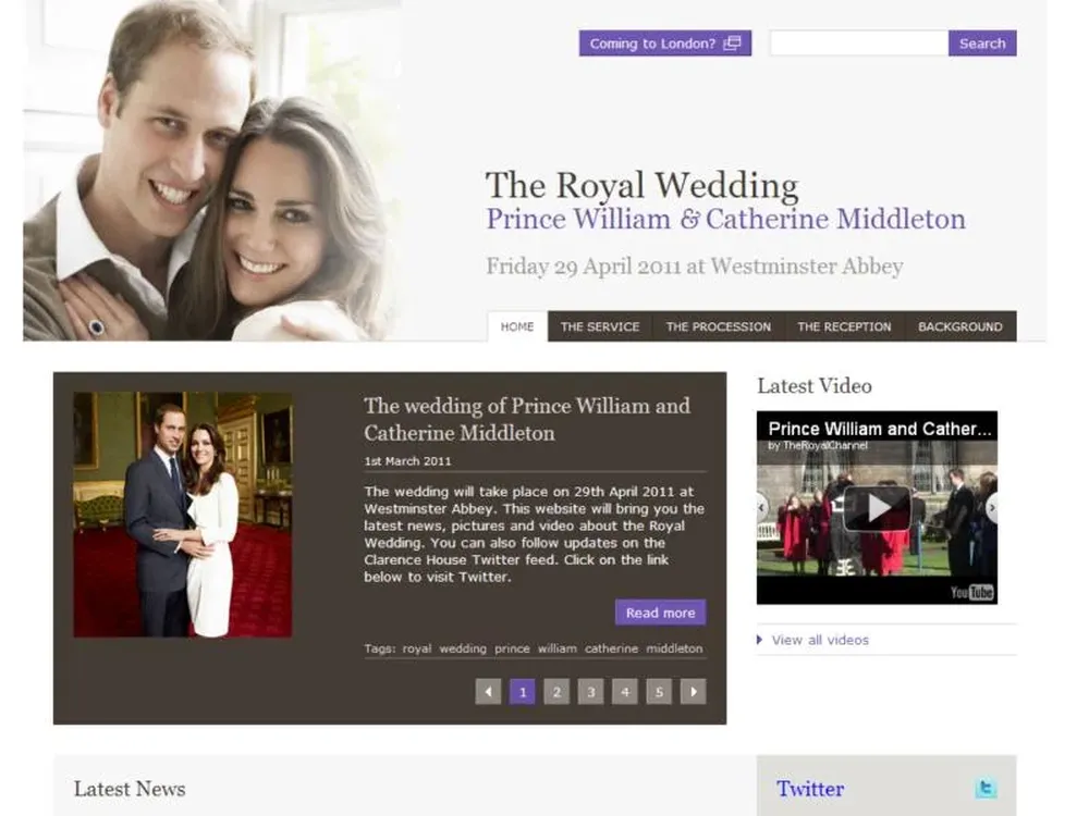 Captura de pantalla de la página Web dedicada a la boda de Guillermo y Kate