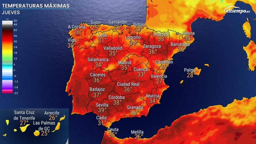 El mapa de España que enfrenta una de las peores olas de calor de la historia.