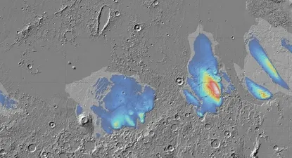Mapa de las potenciales capas de hielo de Marte
