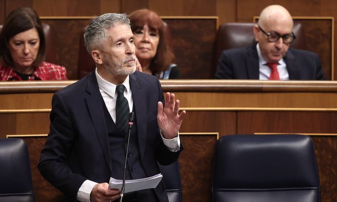 El ministro del interior, Fernando Grande-Marlaska, durante un pleno en el Congreso de los Diputados.
